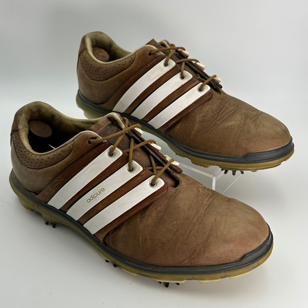 Adidas Adipure Golf Shoes‎ Mens 9 Brown Leather Spiked Q46892 Classic Sporty